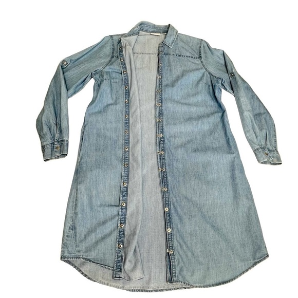 NEW YORK & COMPANY Long Sleeve Snap Button Chambray Denim Shirt Dress Size L - Picture 9 of 16